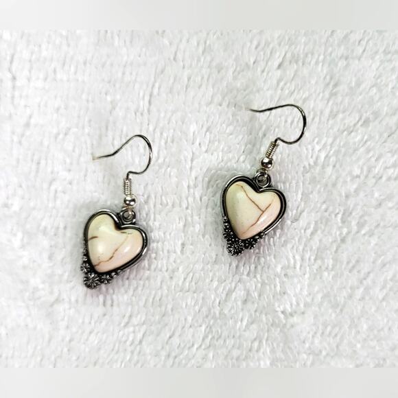 Silver & White Western Heart Earrings – Pierced Drop - Picture 2 of 6